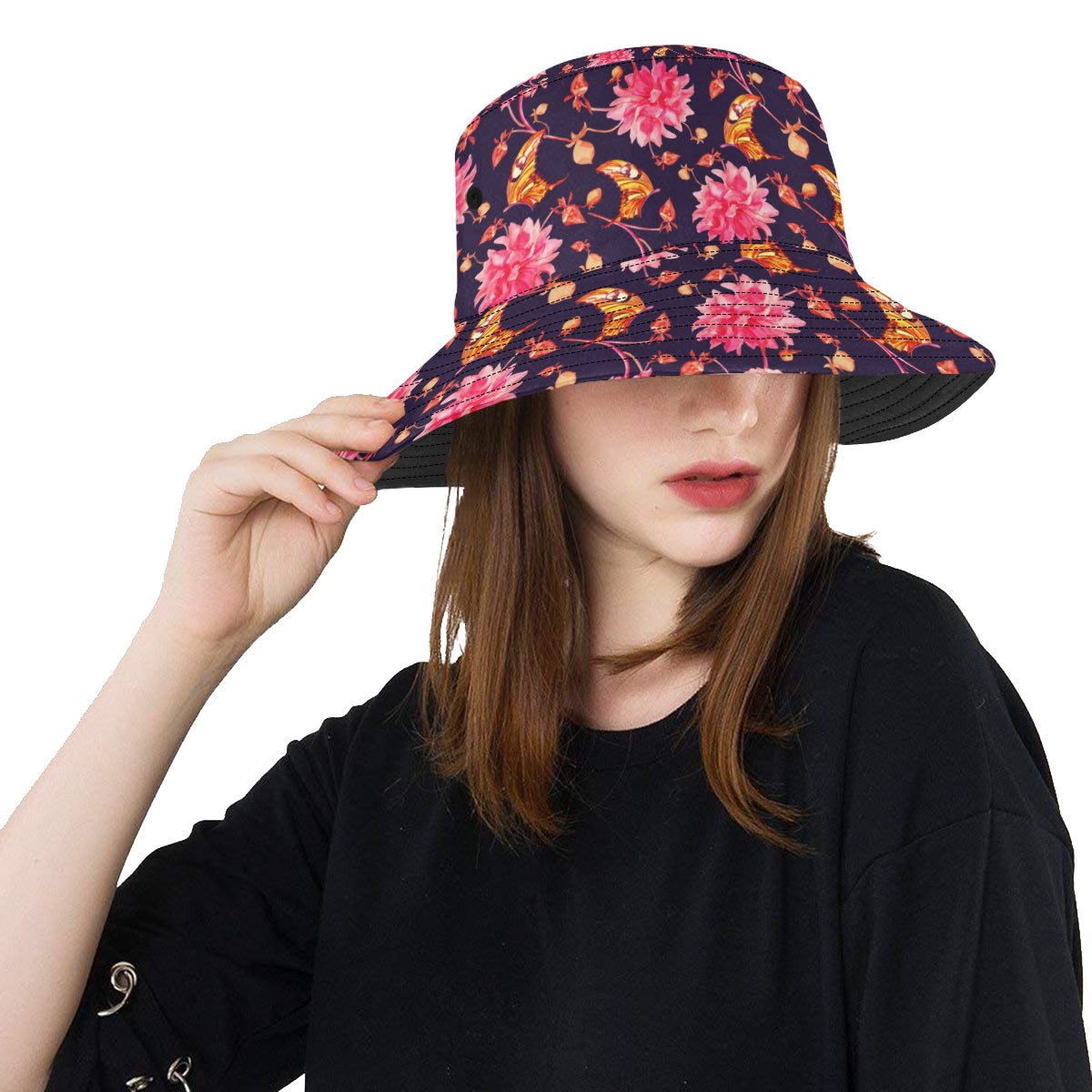 Dahlia Pattern Print Design DH03 Unisex Bucket Hat