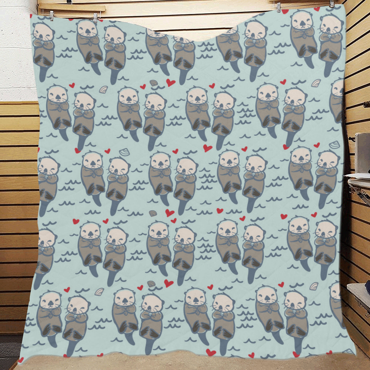 Sea Otter Pattern Print Design 03 Premium Quilt