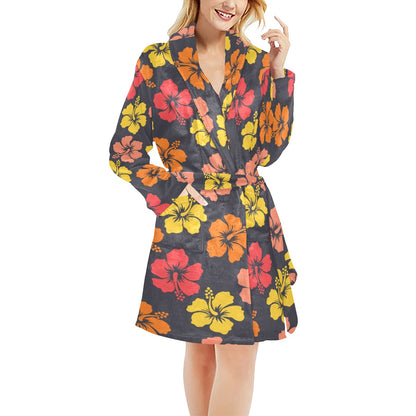 Hibiscus Pattern Print Design HB024 Women's Fleece Robe