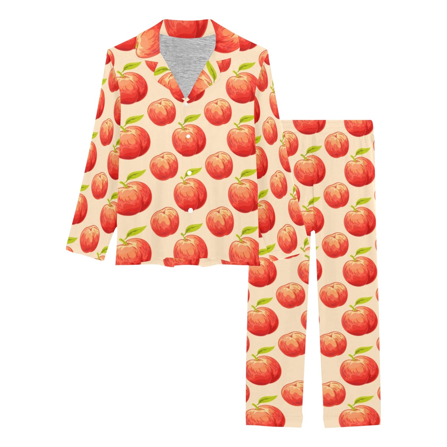 Peach Pattern Print Design A03 Women's Long Pajama Set