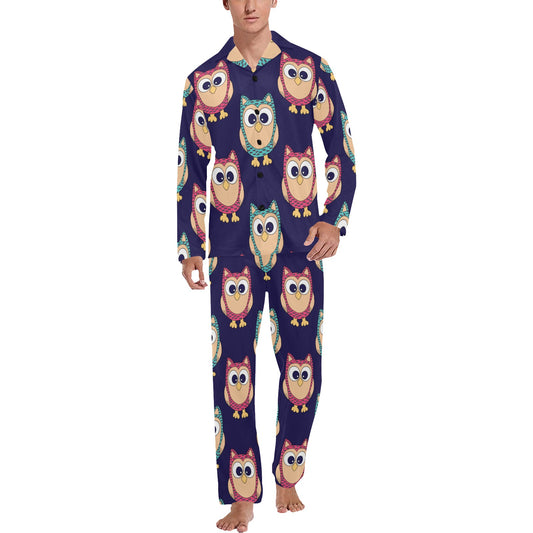 Owl Pattern Print Design A06 Men's Long Pajama Set