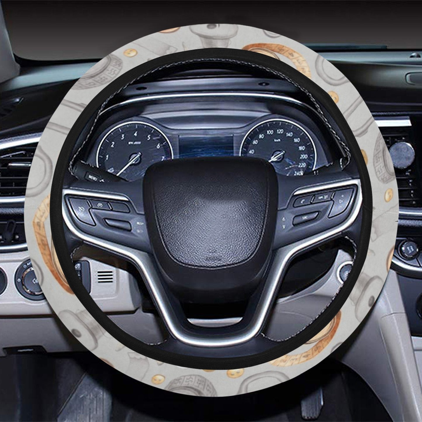 Sewing Equipment Print Design LKS302 Steering Wheel Cover with Elastic Edge