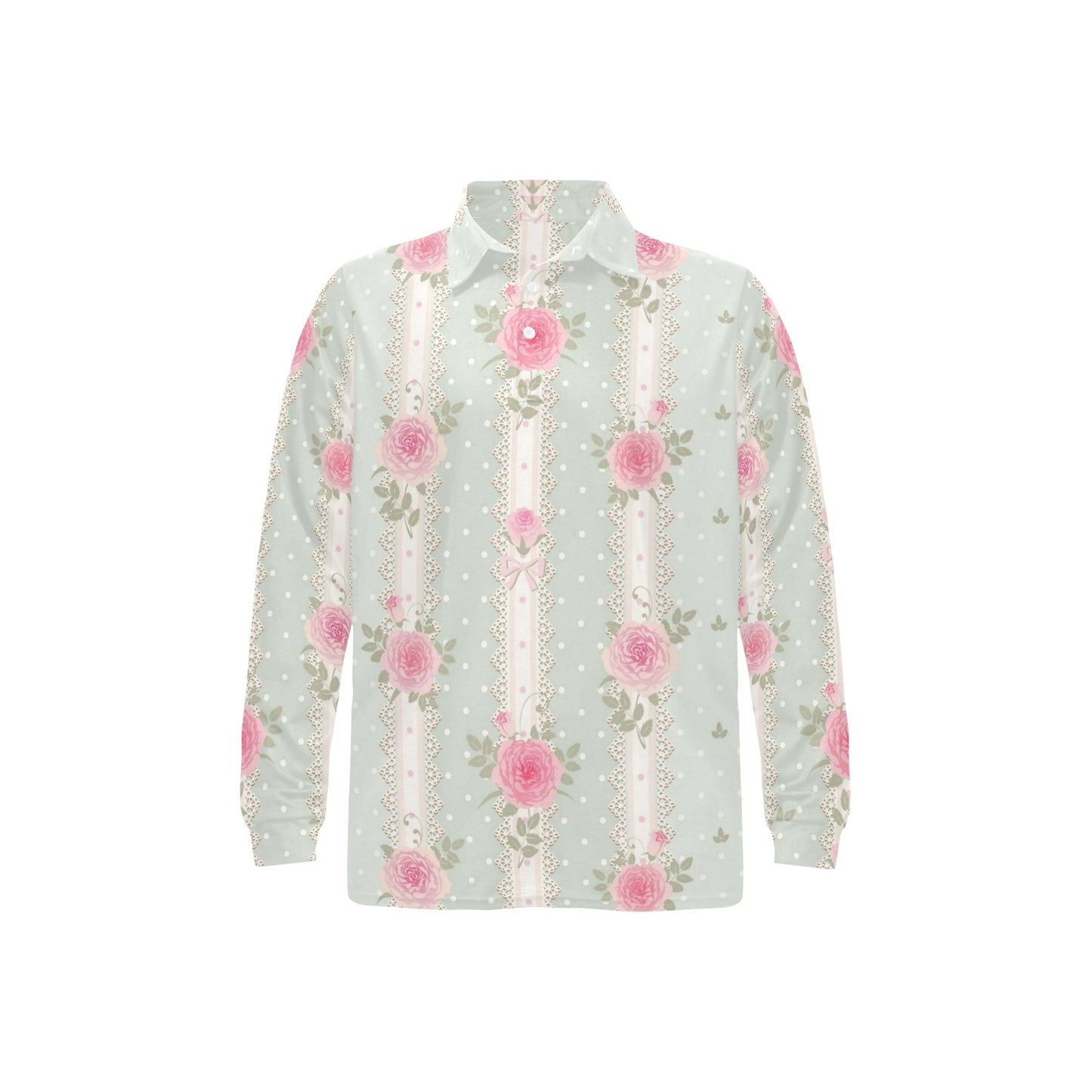 Rose Pattern Print Design RO016 Long Sleeve Polo Shirt For Men's