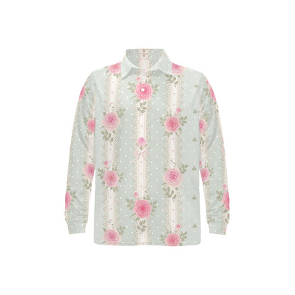 Rose Pattern Print Design RO016 Long Sleeve Polo Shirt For Men's