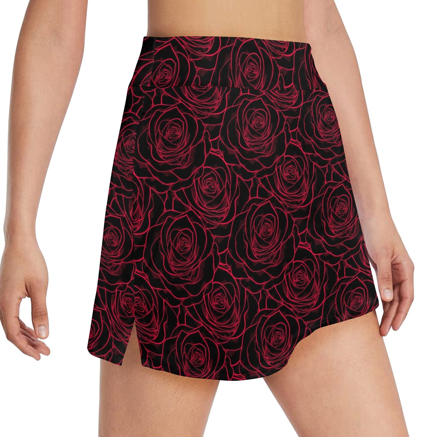 Red Rose Design Print 17" Golf & Pickleball Skort with Pockets
