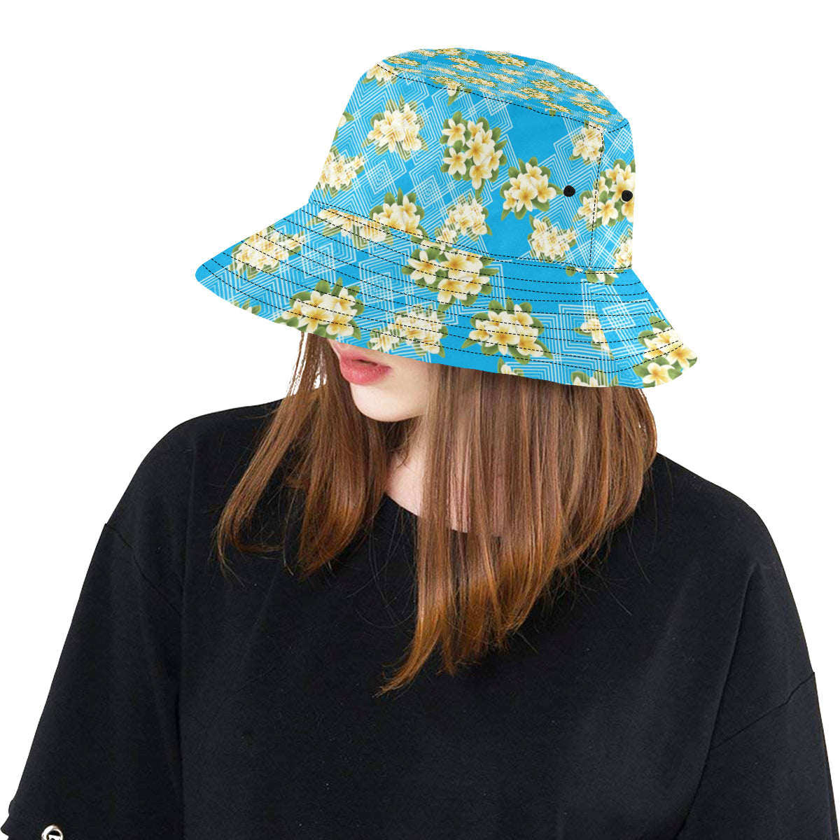 Yellow Plumeria Design Print Pattern Unisex Bucket Hat