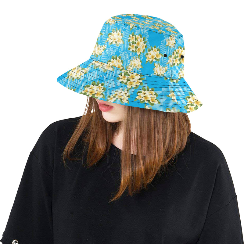 Yellow Plumeria Design Print Pattern Unisex Bucket Hat