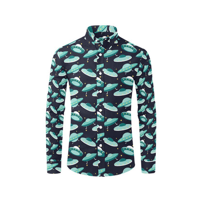UFO Print Design LKS304 Men's Long Sleeve Dress Shirt