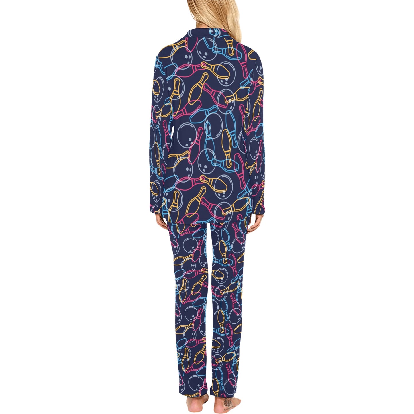 Bowling Pattern Print Design 07 Women's Long Pajama Set
