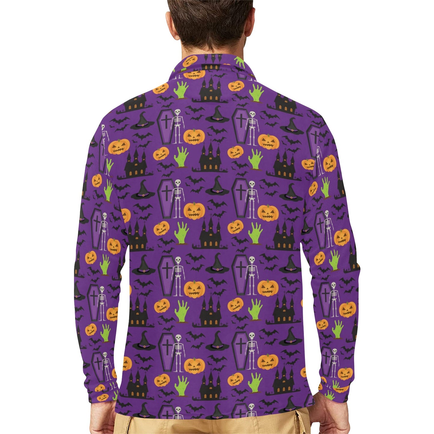 Halloween Print Design LKS403 Long Sleeve Polo Shirt For Men's