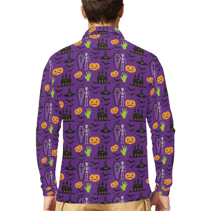 Halloween Print Design LKS403 Long Sleeve Polo Shirt For Men's