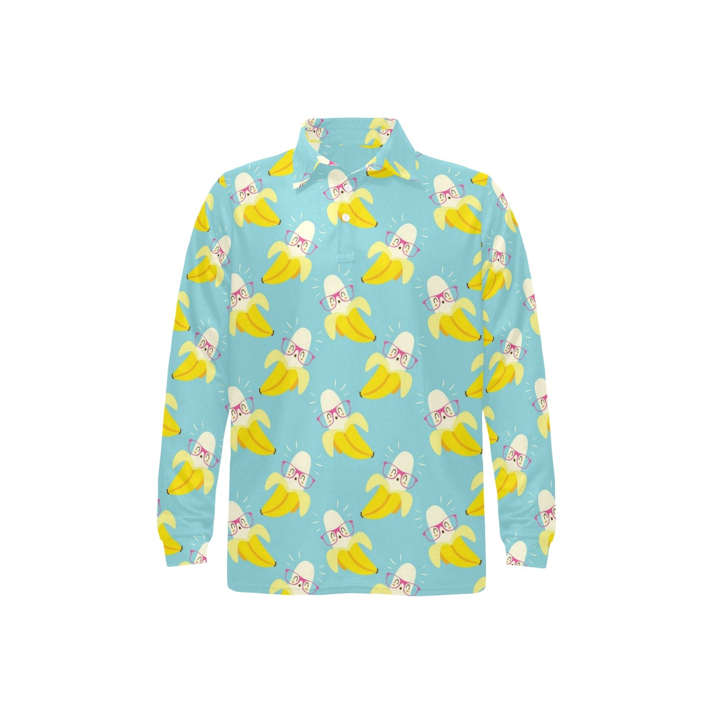 Banana Pattern Print Design BA07 Long Sleeve Polo Shirt For Men's