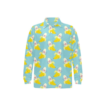 Banana Pattern Print Design BA07 Long Sleeve Polo Shirt For Men's