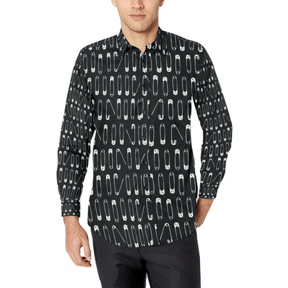 Safety Pin Print Design LKS302 Men's Long Sleeve Dress Shirt
