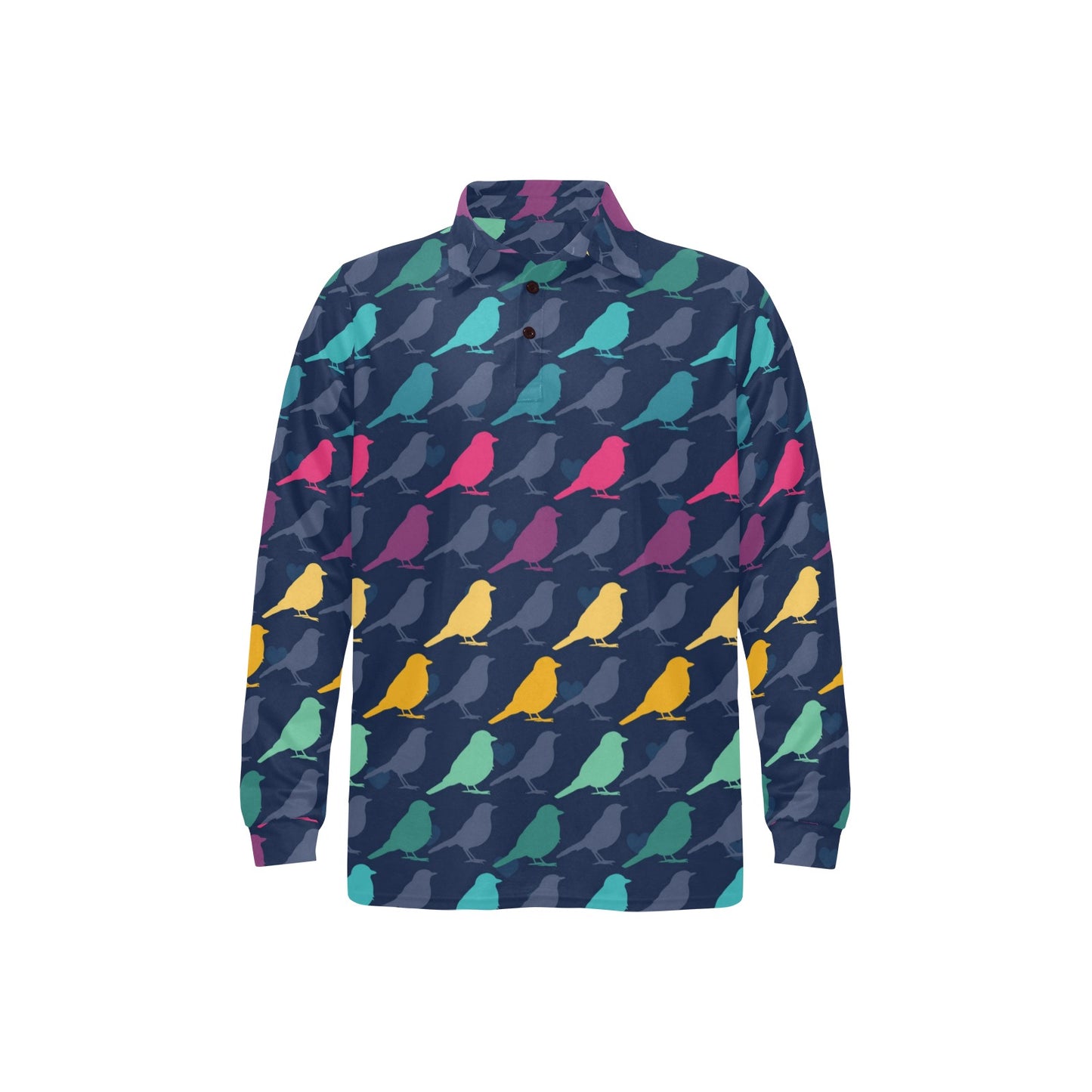 Birds Pattern Print Design 01 Long Sleeve Polo Shirt For Men's