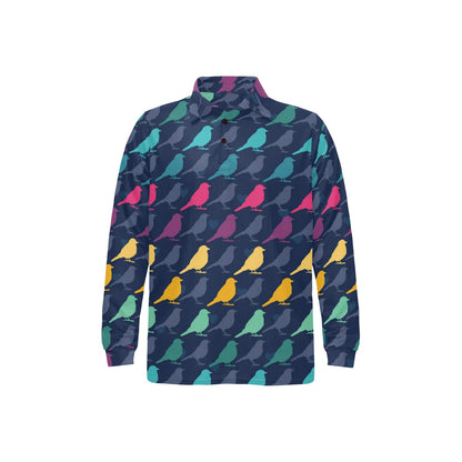 Birds Pattern Print Design 01 Long Sleeve Polo Shirt For Men's