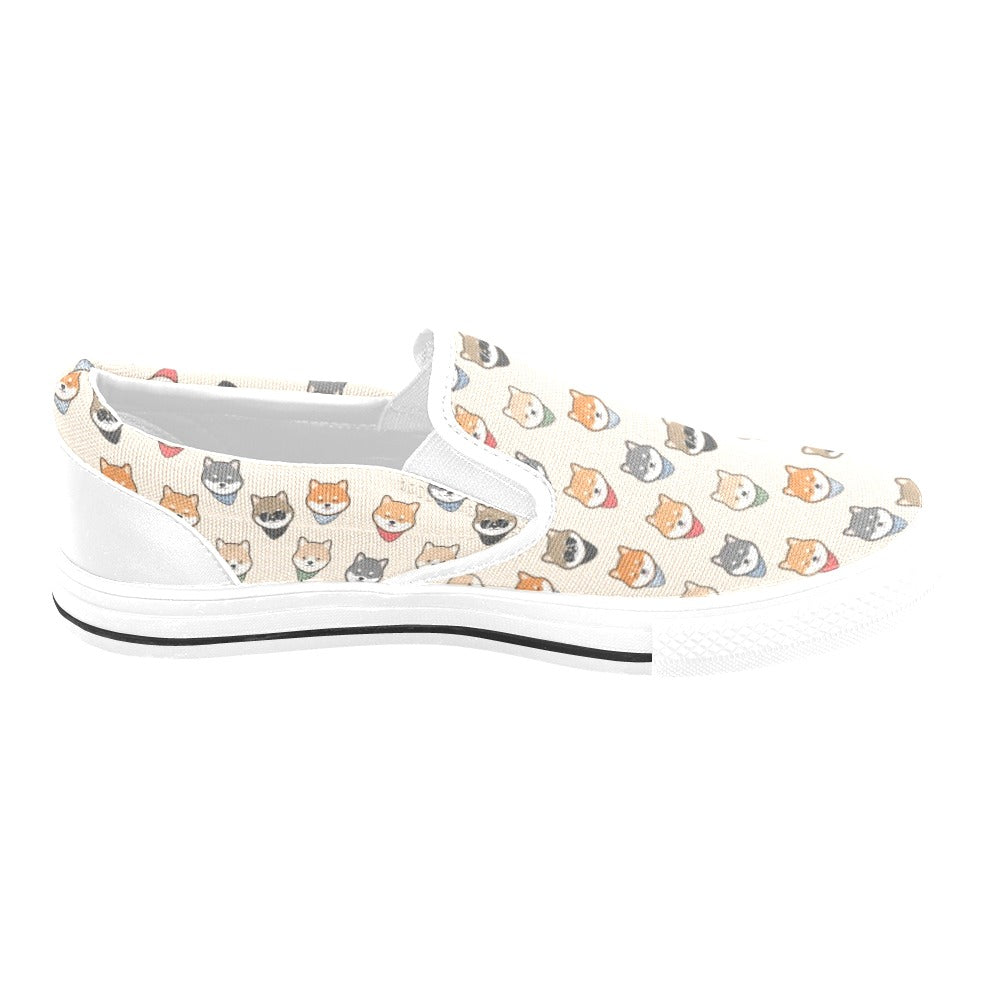 Shiba Inu Print Design LKS3010 White Slip Ons Canvas Women's Shoes
