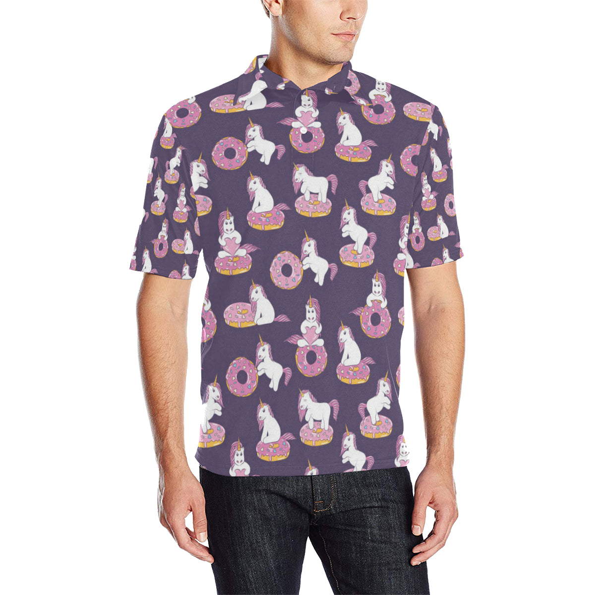 Donut Unicorn Pattern Print Design DN011 Men Polo Shirt