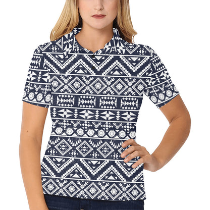 Blue White Tribal Aztec Women's Polo Shirt