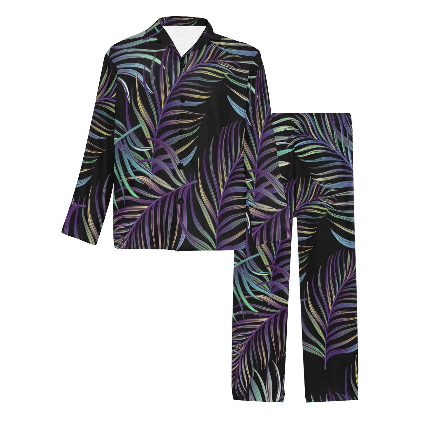 Tropical Palm Leaves Pattern Brightness Men's Long Pajama Set