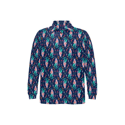 Mermaid Girl Cute Design Print Long Sleeve Polo Shirt For Men's