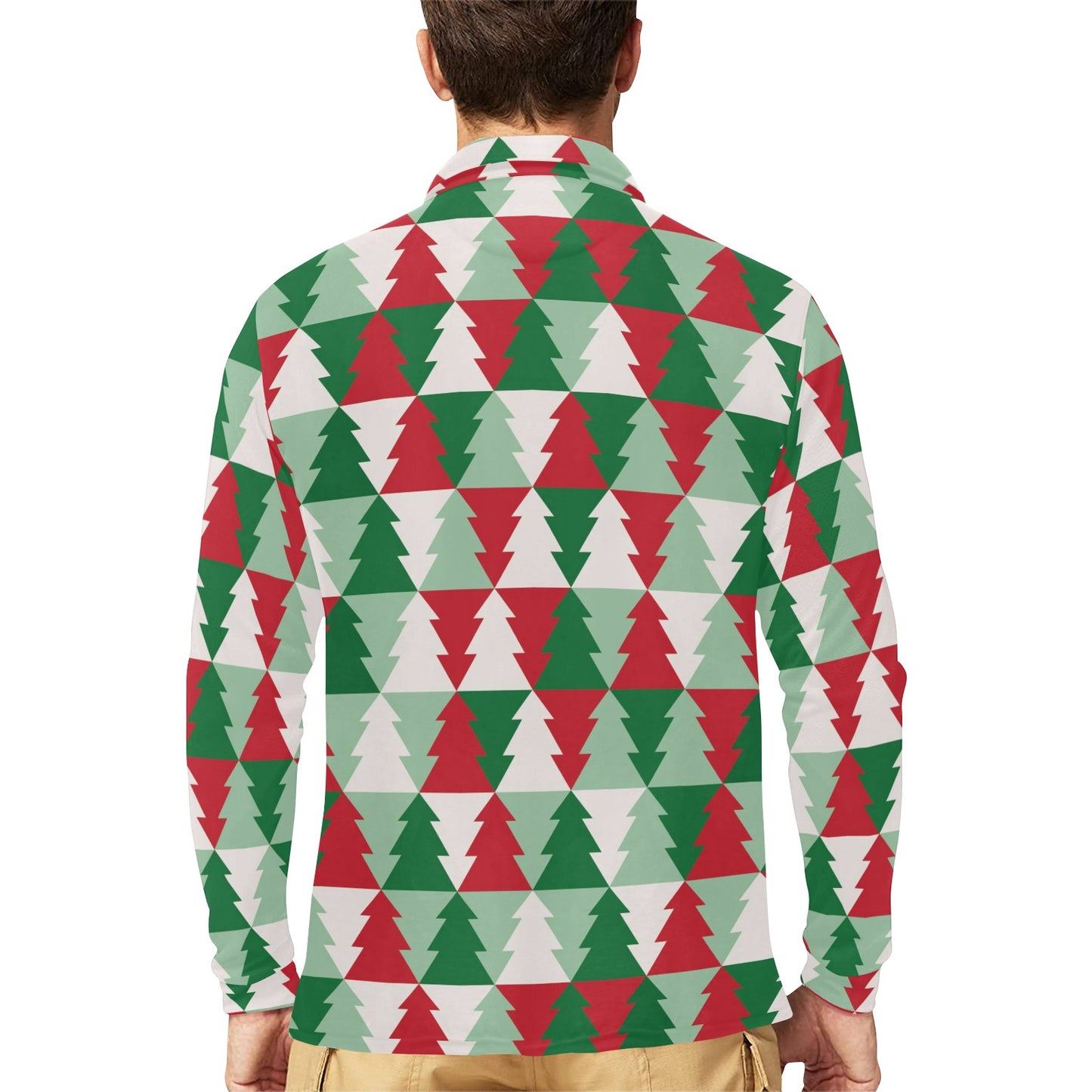 Christmas Tree Pattern Print Design 01 Long Sleeve Polo Shirt For Men's