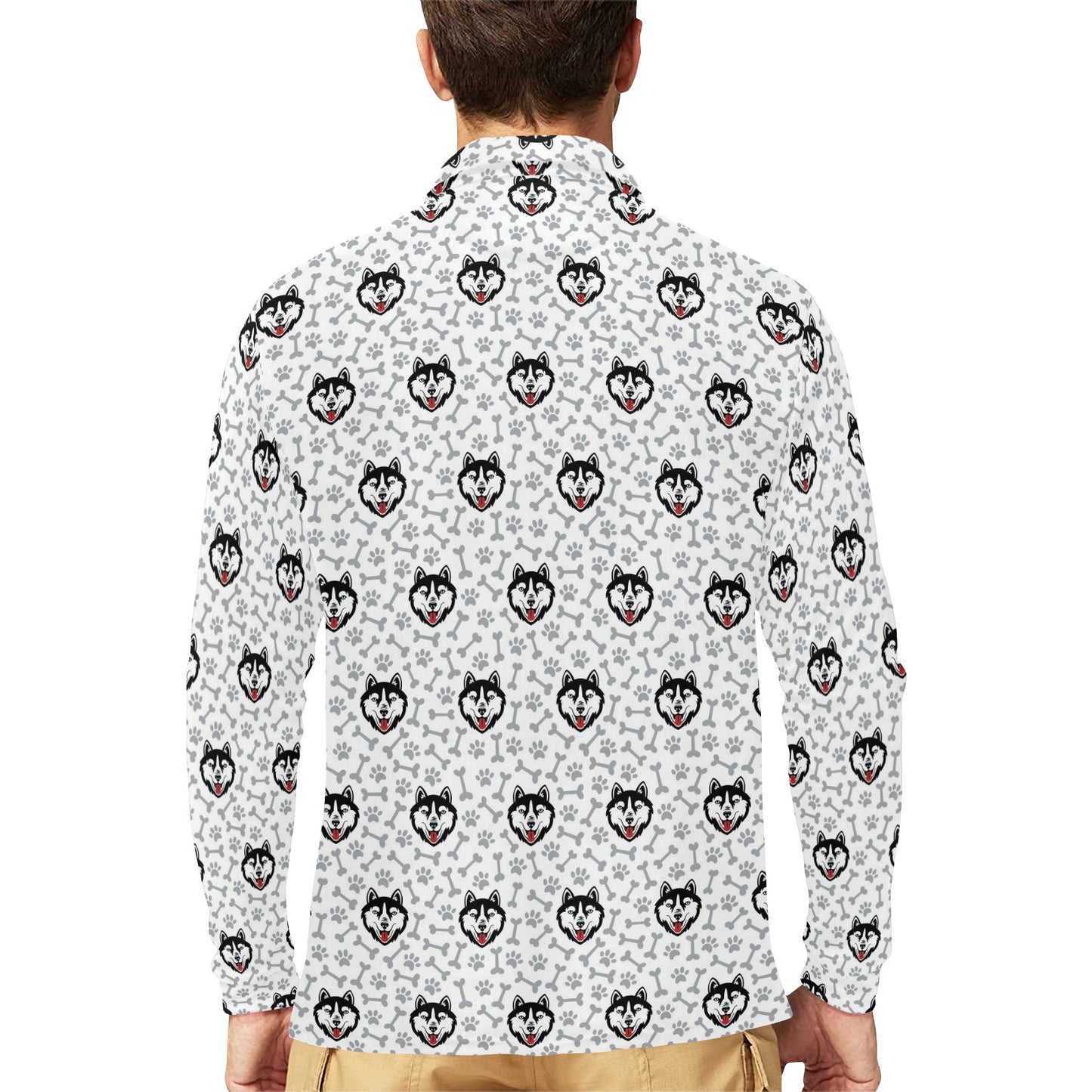 Siberian Huskies Print Design LKS305 Long Sleeve Polo Shirt For Men's