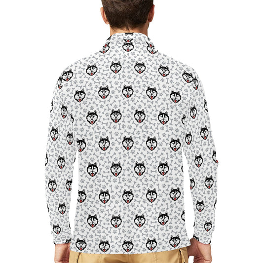 Siberian Huskies Print Design LKS305 Long Sleeve Polo Shirt For Men's