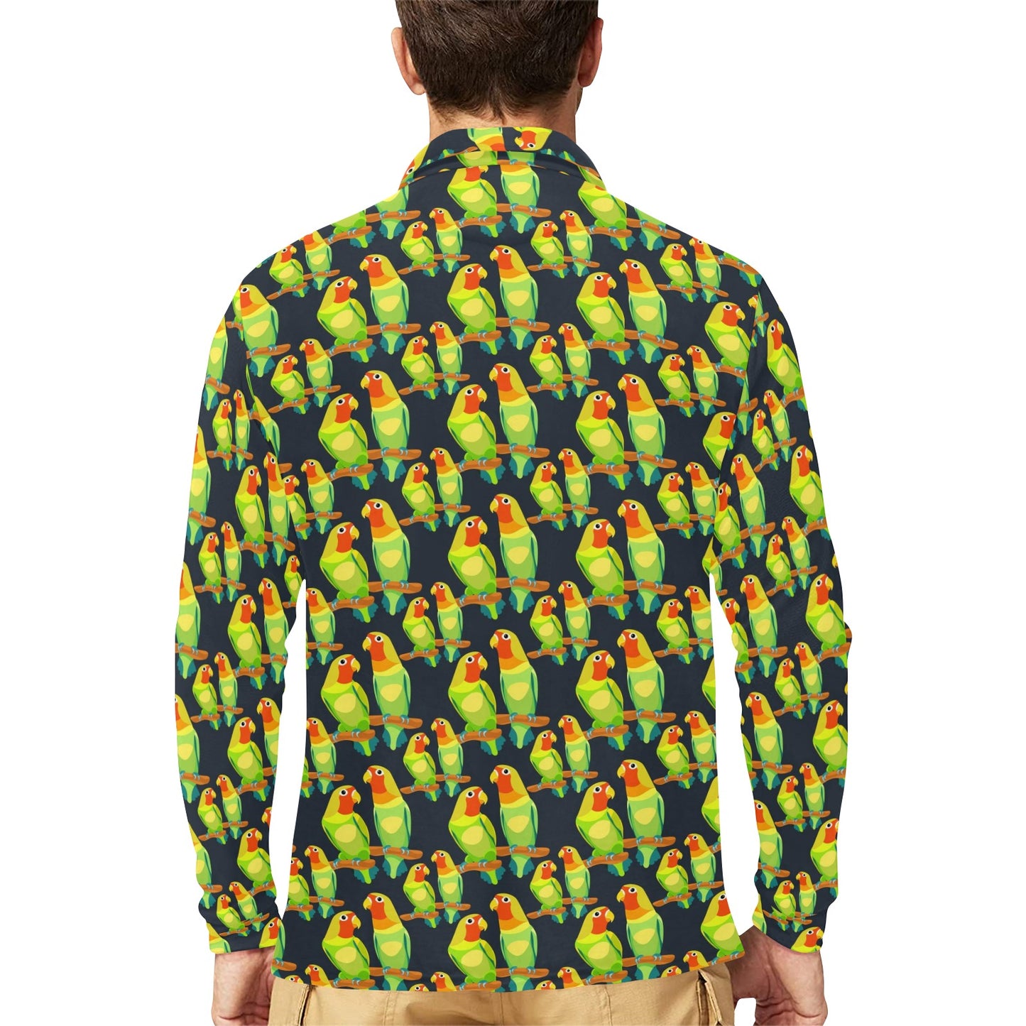 Lovebird Pattern Print Design 01 Long Sleeve Polo Shirt For Men's