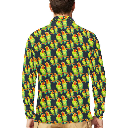 Lovebird Pattern Print Design 01 Long Sleeve Polo Shirt For Men's