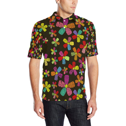 Flower Power Colorful Print Pattern Men Polo Shirt