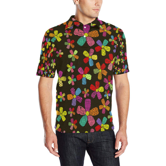 Flower Power Colorful Print Pattern Men Polo Shirt