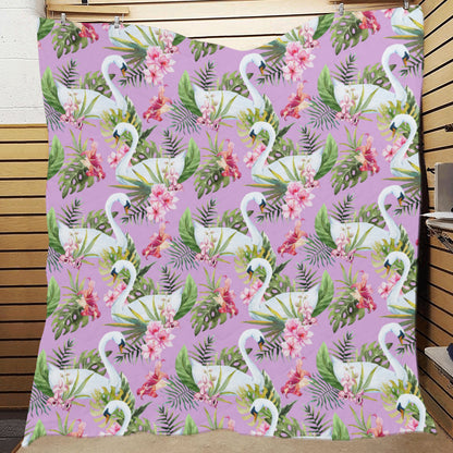 Swan with Flower Pattern Print Design 01 Premium Quilt