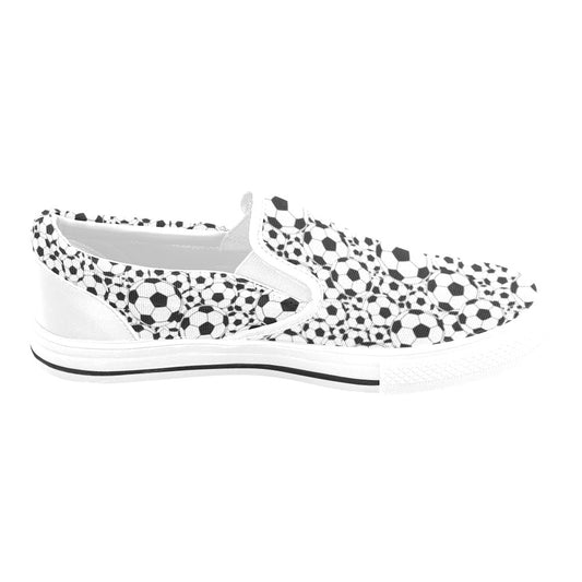 Soccer Ball Print Design LKS301 White Slip Ons Canvas Women's Shoes