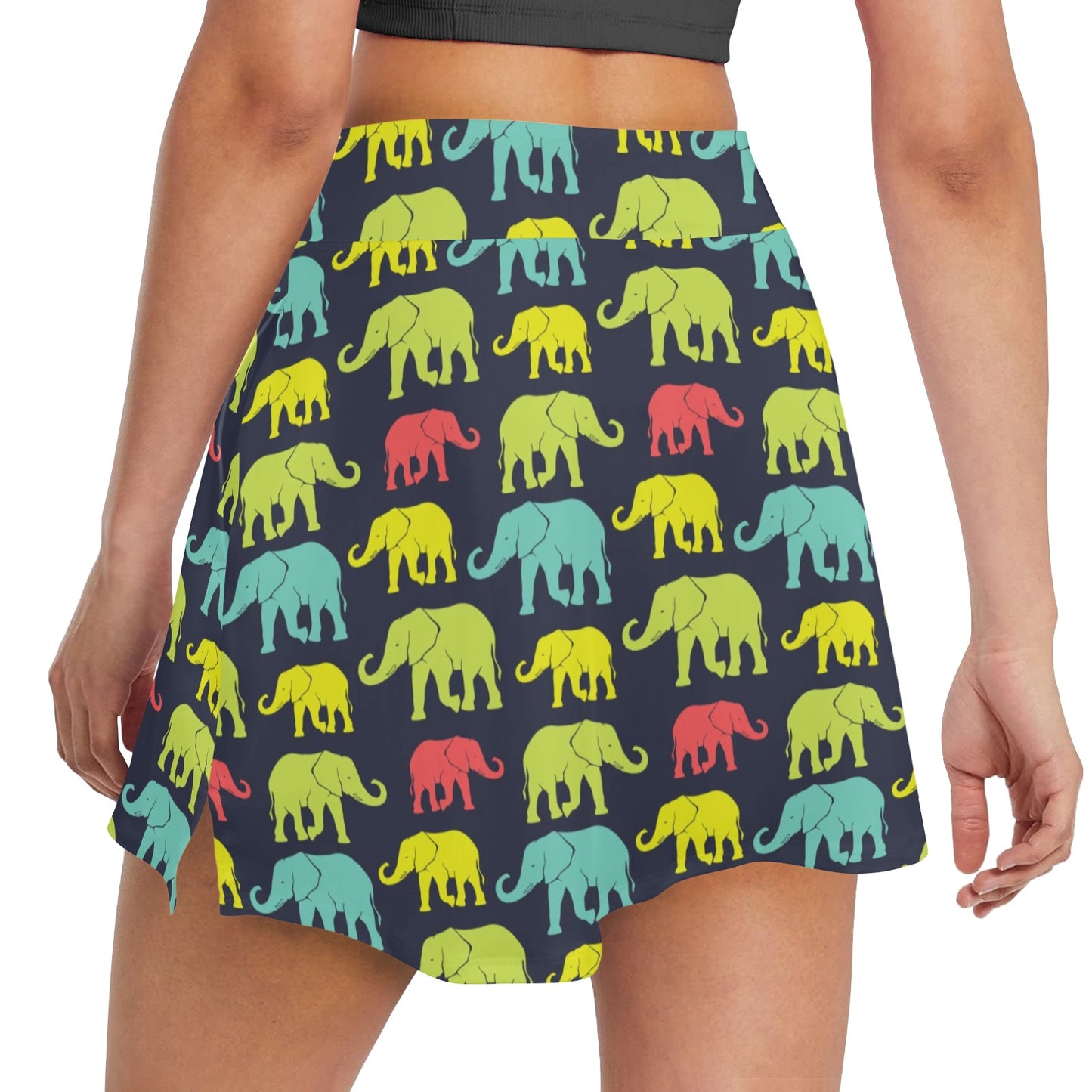 Elephant Neon Color Print Pattern 17" Golf & Pickleball Skort with Pockets