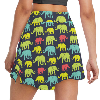 Elephant Neon Color Print Pattern 17" Golf & Pickleball Skort with Pockets