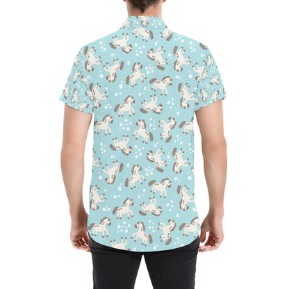 Horse Cute Print Design LKS306 Men Short Sleeve Button Up Shirt
