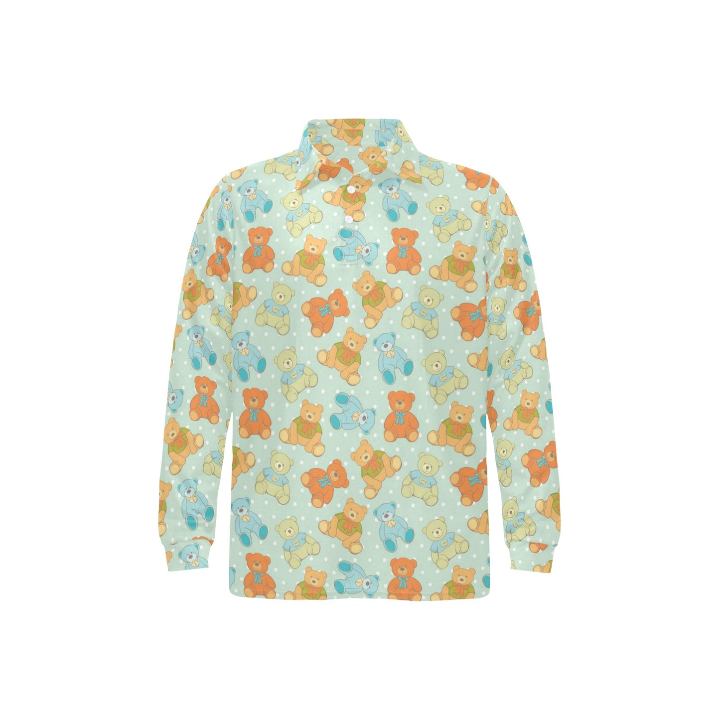 Bear Pattern Print Design 02 Long Sleeve Polo Shirt For Men's
