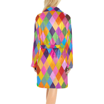 Harlequin Pattern Print Design 02 Women's Fleece Robe