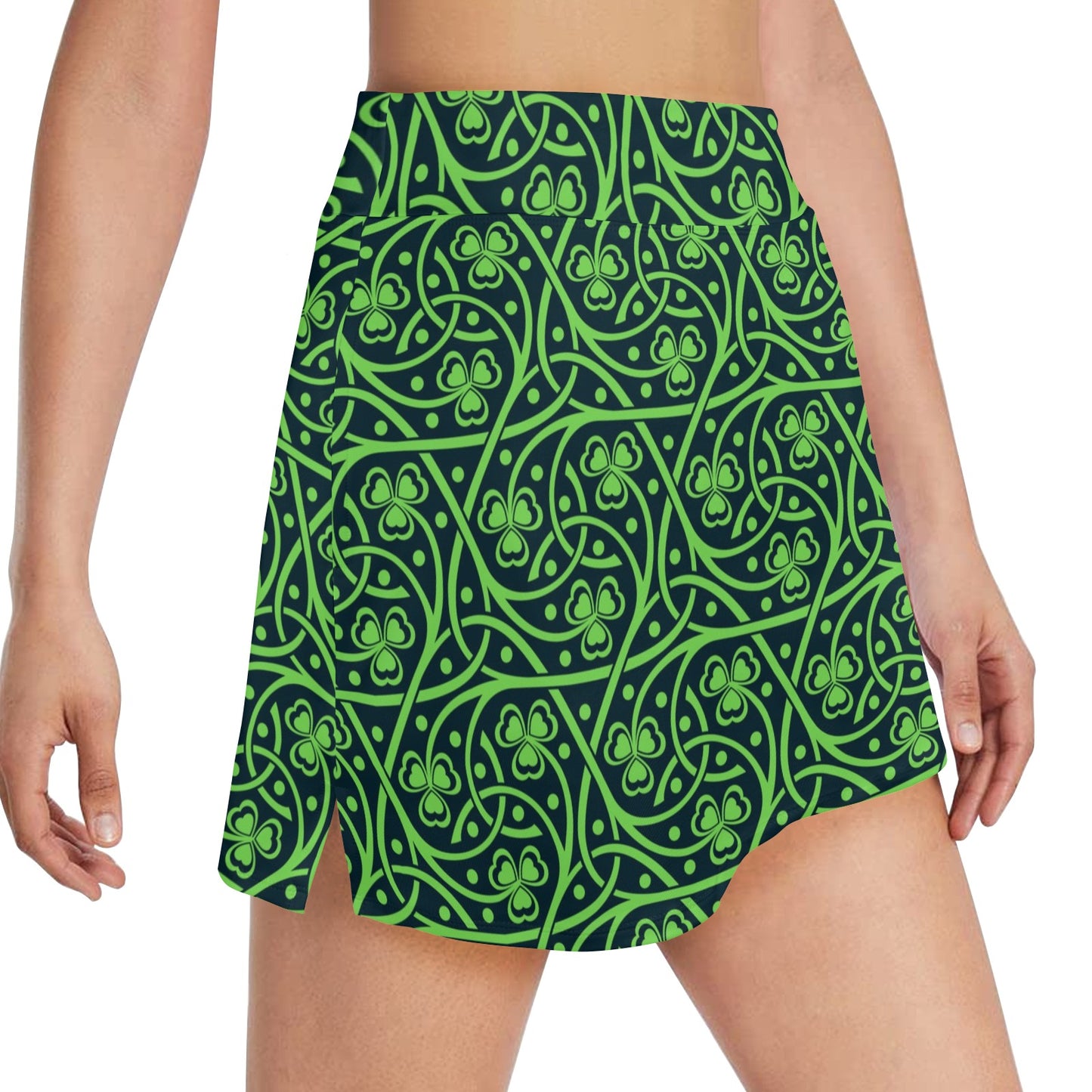 Shamrock Themed Print Women's Golf Skirt with Pocket