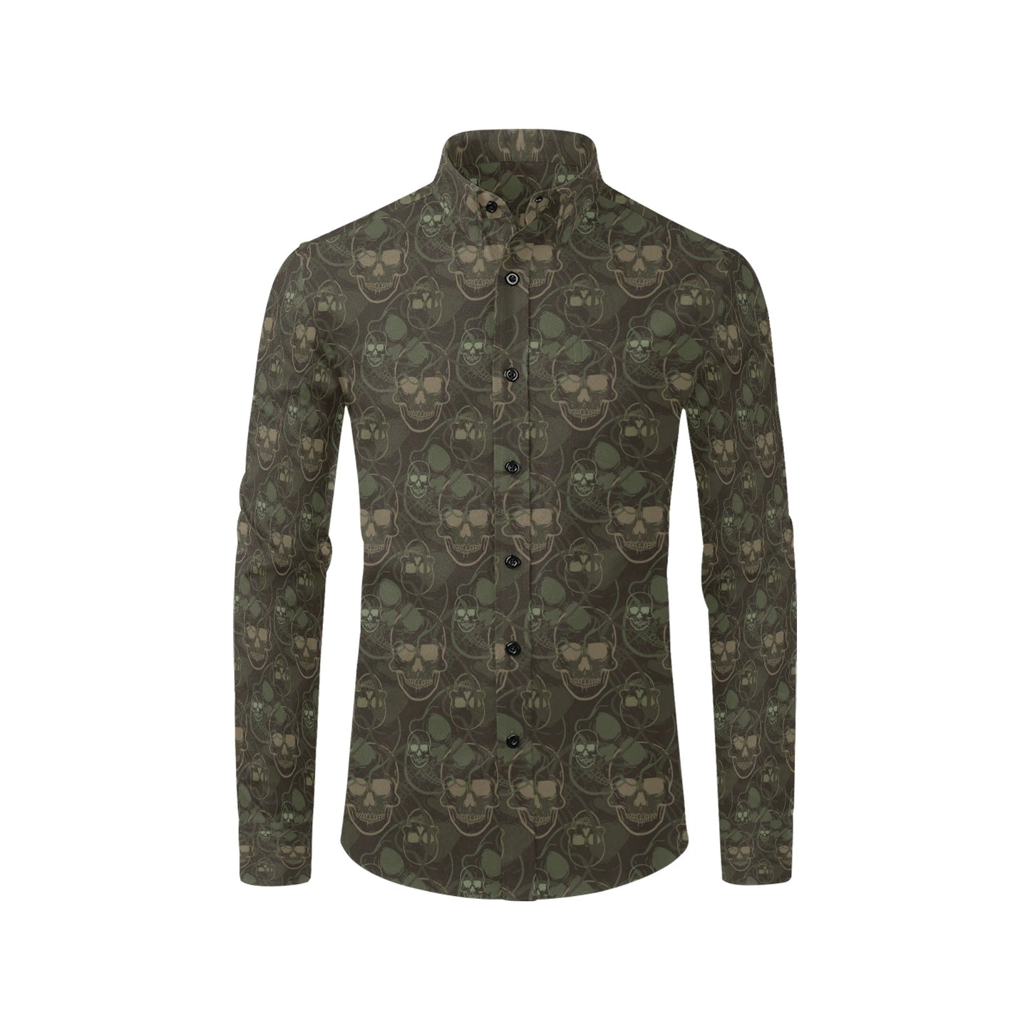 Skull Camo Style Print Design LKS308 Men's Long Sleeve Dress Shirt