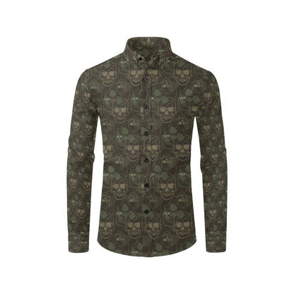 Skull Camo Style Print Design LKS308 Men's Long Sleeve Dress Shirt