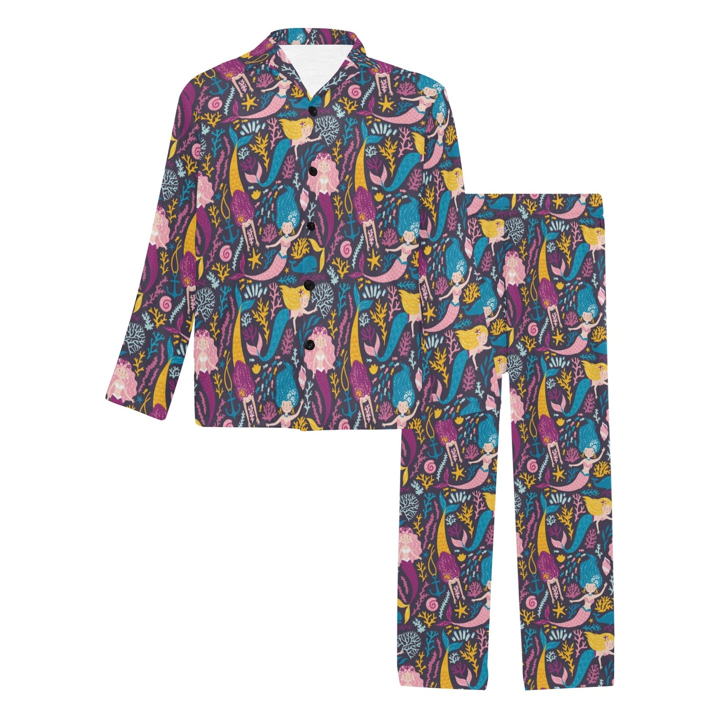 Mermaid Pattern Print Design 08 Men's Long Pajama Set