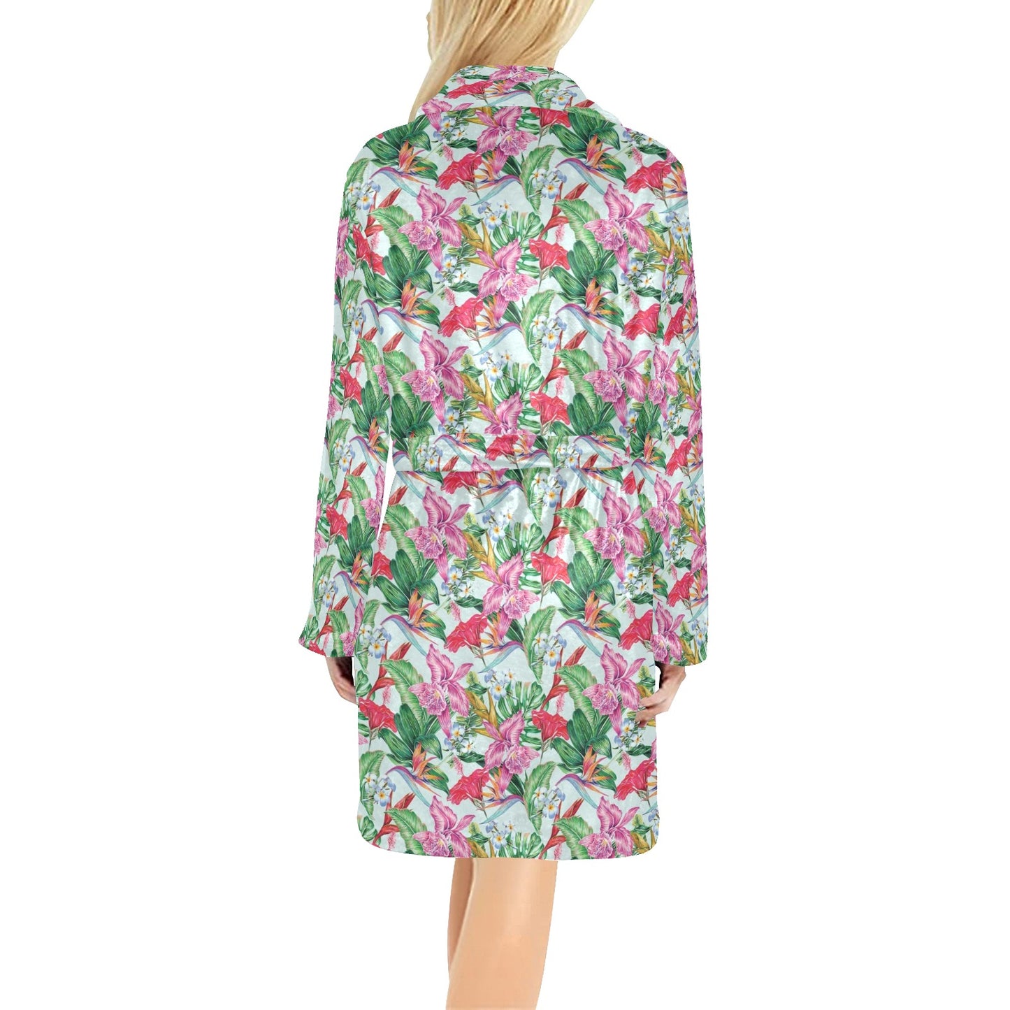 Tropical Flower Print Design LKS304 Women's Fleece Robe