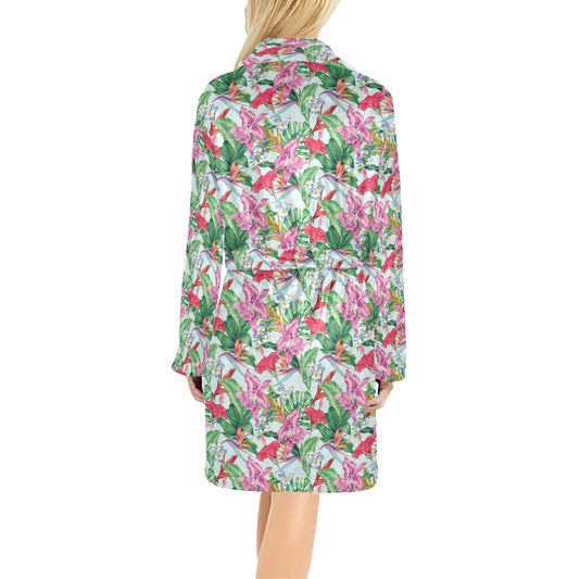 Tropical Flower Print Design LKS304 Women's Fleece Robe