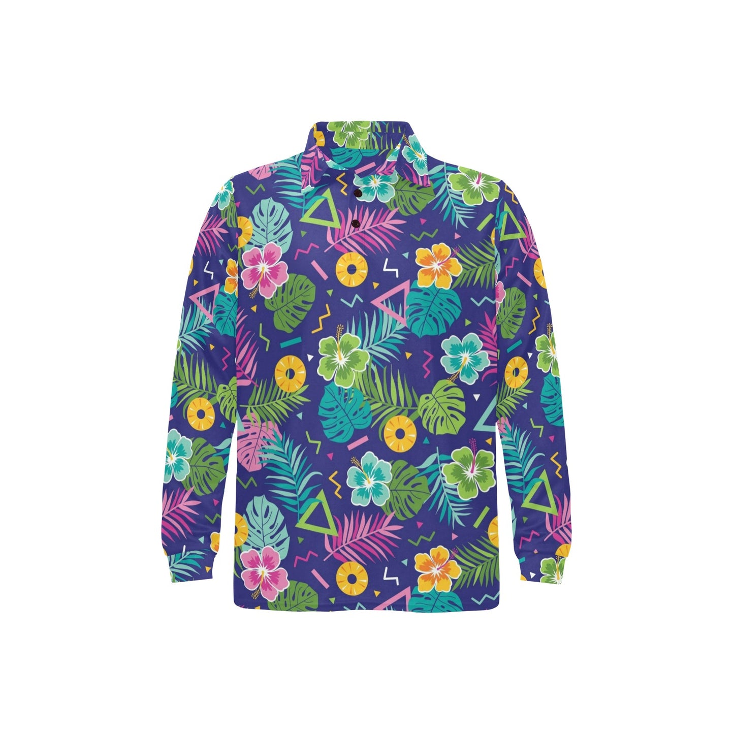 Hawaiian Themed Pattern Print Design H014 Long Sleeve Polo Shirt For Men's