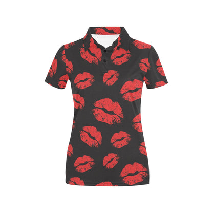 Lip Red Pattern Print Design 02 Women's Polo Shirt