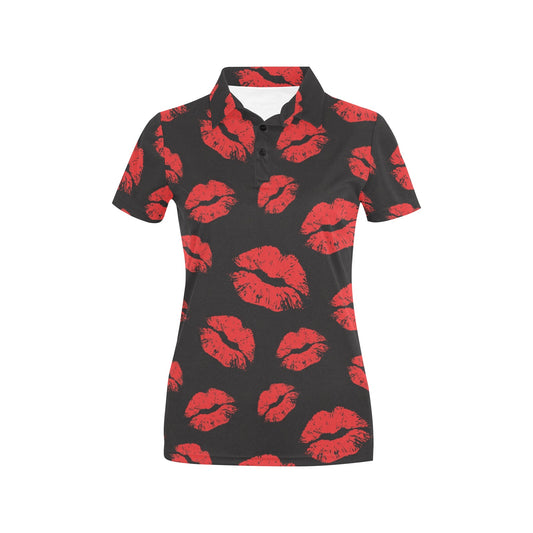 Lip Red Pattern Print Design 02 Women's Polo Shirt