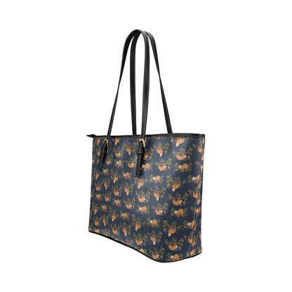 Sloth flower Design Themed Print Leather Tote Bag