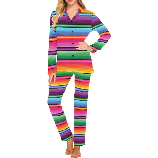 Mexican Blanket Colorful Print Pattern Women's Long Pajama Set